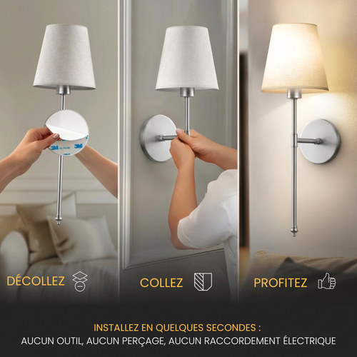 NordicAura – Applique murale sans fil rechargeable en argent brossé