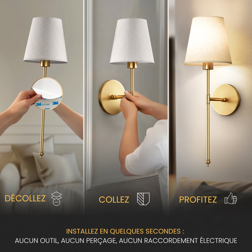 NordicAura – Applique murale rechargeable sans fil en or brossé