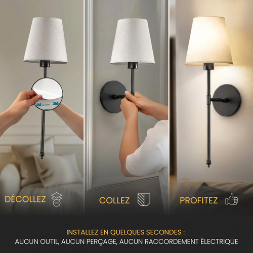NordicAura – Applique murale rechargeable sans fil noire
